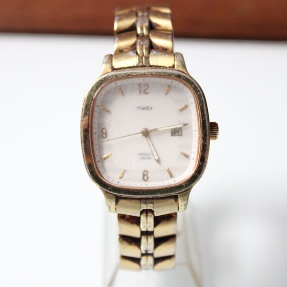 TIMEX Watch Mens Gold Tone Stainless Steel Classic White Indiglo Quartz Dial - Picture 1 of 8